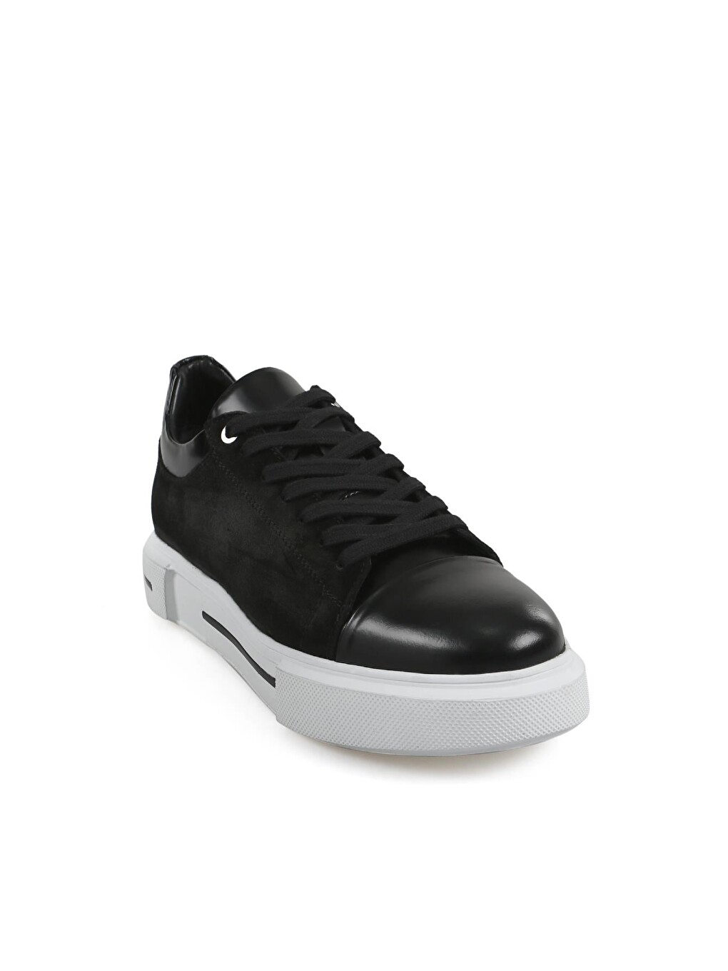 Siyah %100 Deri Havuzlu Taban Sneaker Ayakkabı-1