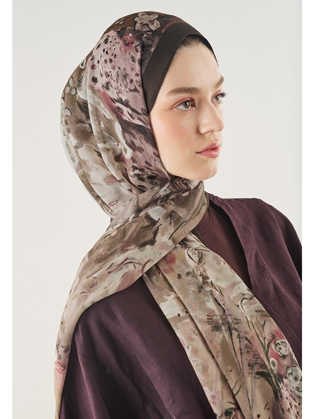 Kahverengi Soft Dream Desen Soft Viskon Şal Çikolata Kahve-3