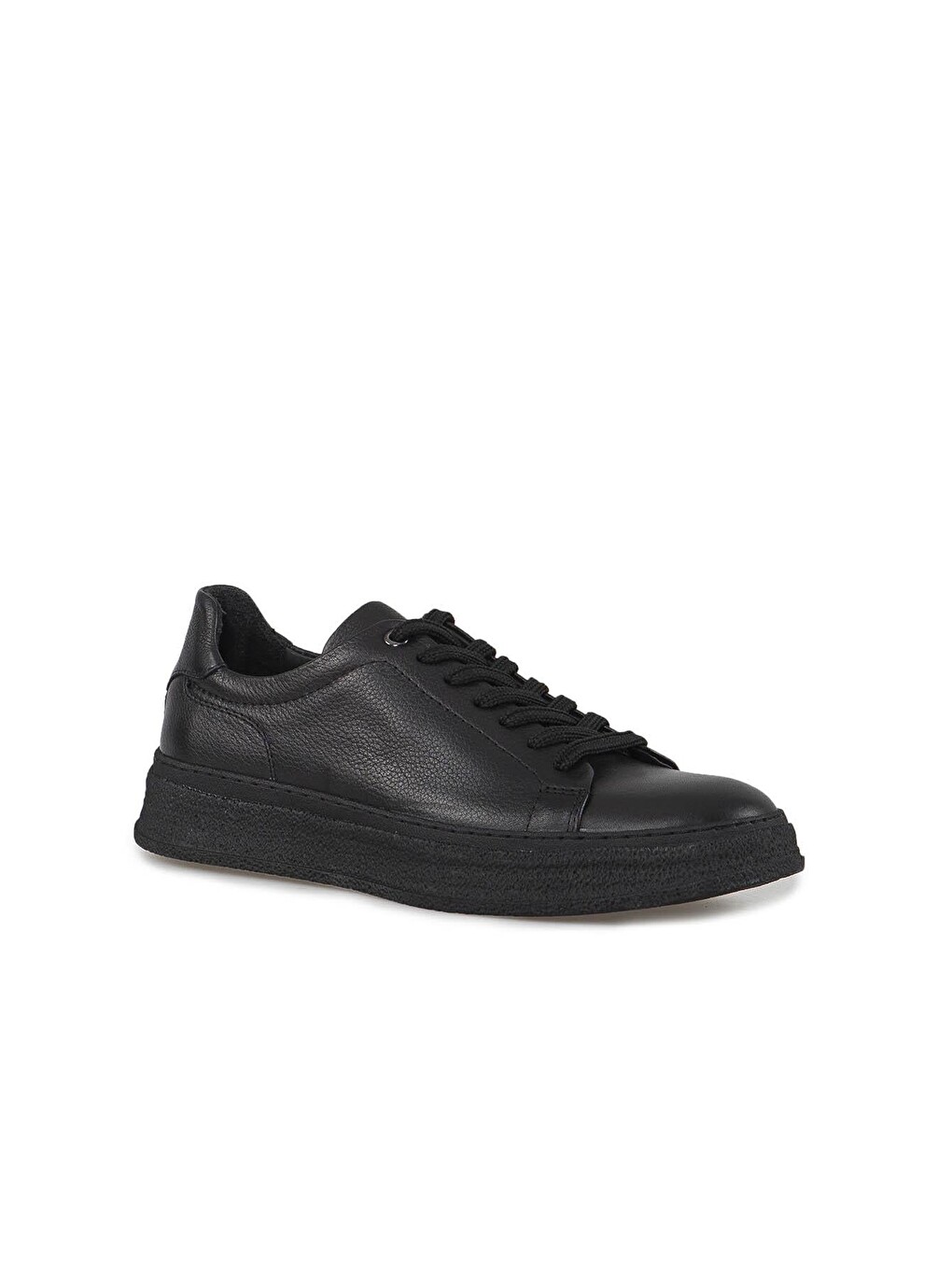 Siyah %100 Deri Dikişli Taban Sneaker Ayakkabı-2