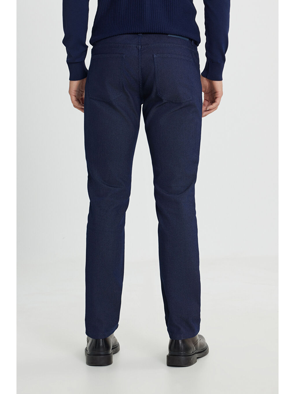 Erkek İndigo Pamuklu Slim Fit Dar Kesim 5 Cep Armürlü Denim Pantolon-5