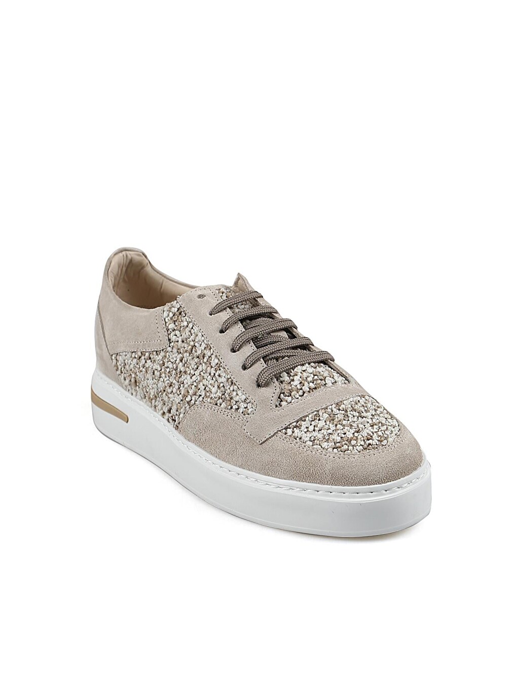 Bej %100 Deri Spor Dikişli Taban Sneaker Ayakkabı-1