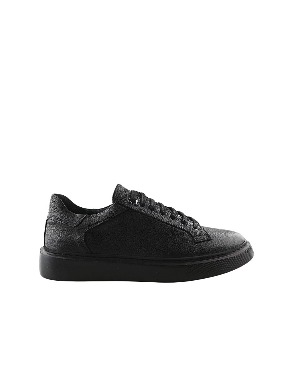 Siyah %100 Deri Bağcıklı Günlük Sneaker Ayakkabı