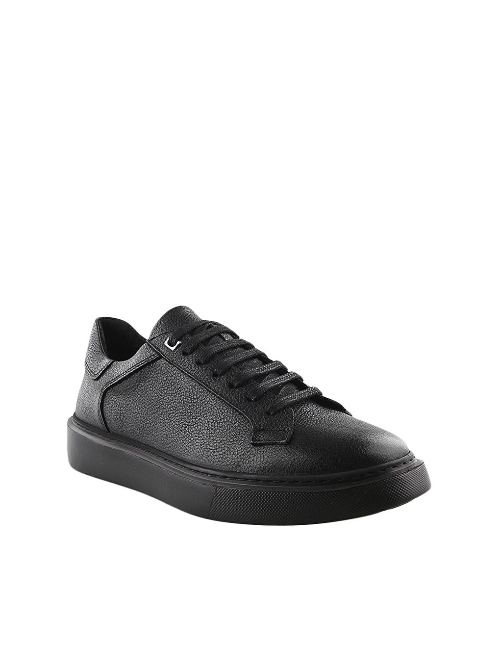 Siyah %100 Deri Bağcıklı Günlük Sneaker Ayakkabı-2