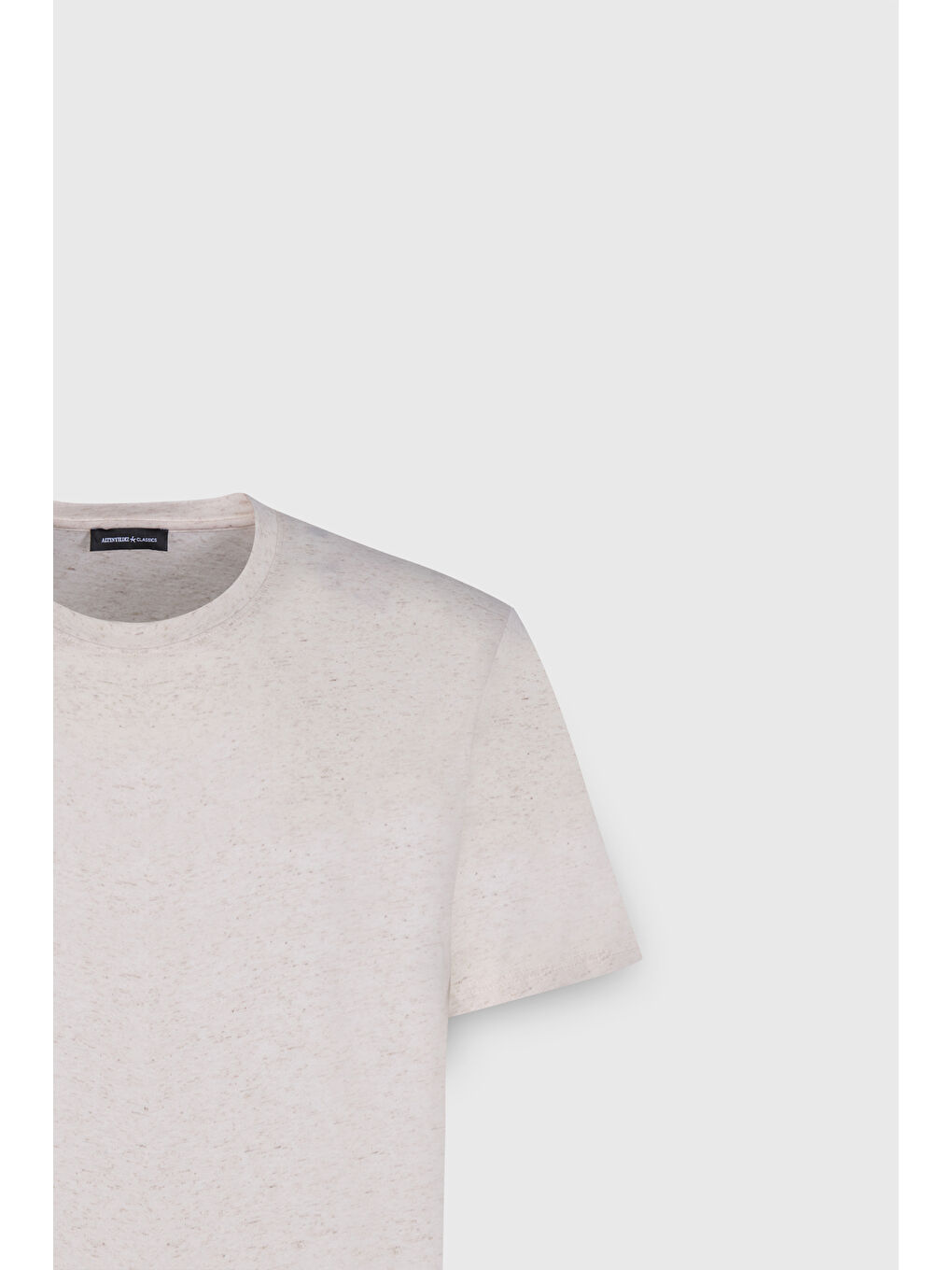 Erkek Açık Bej Slim Fit Dar Kesim Pamuklu Bisiklet Yaka Tişört-1