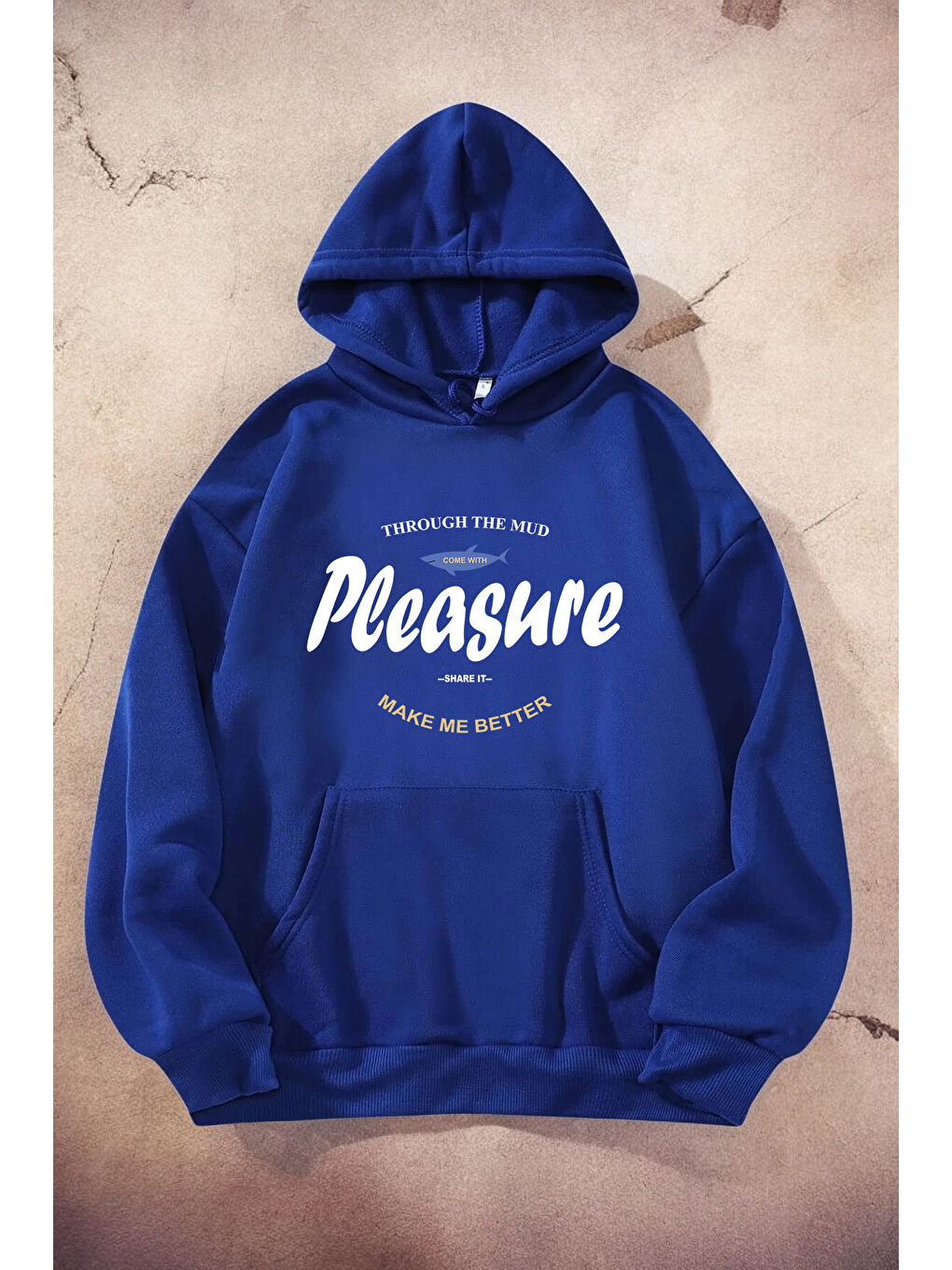 uyguntarz Mavi Pleasure Baskılı Oversize Sweatshirt