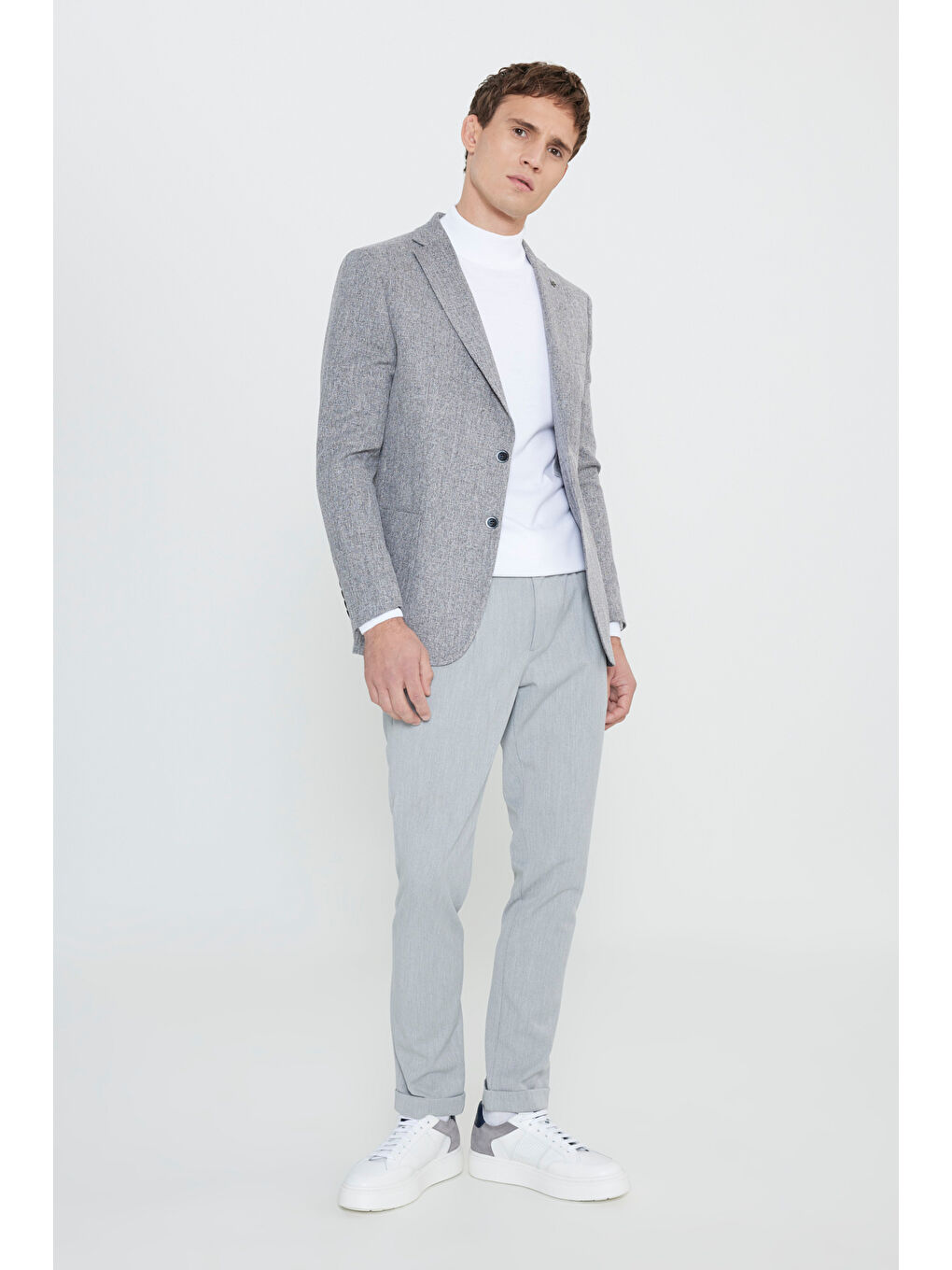 Erkek Gri Slim Fit Dar Kesim Mono Yaka Desenli Torba Cepli Ceket-1