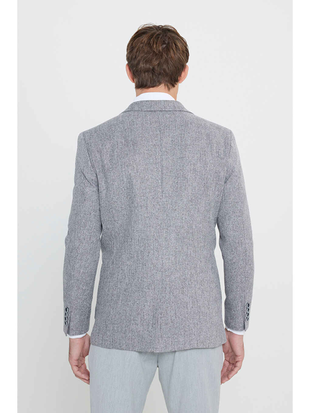 Erkek Gri Slim Fit Dar Kesim Mono Yaka Desenli Torba Cepli Ceket-4