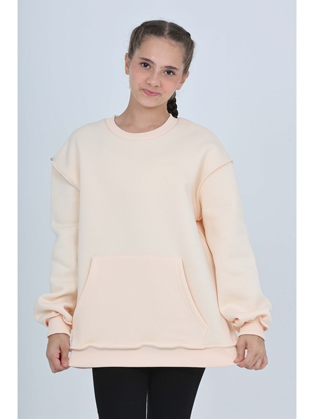 Bej Kız Çocuk Arka Eva Nakışlı Sweatshırt
