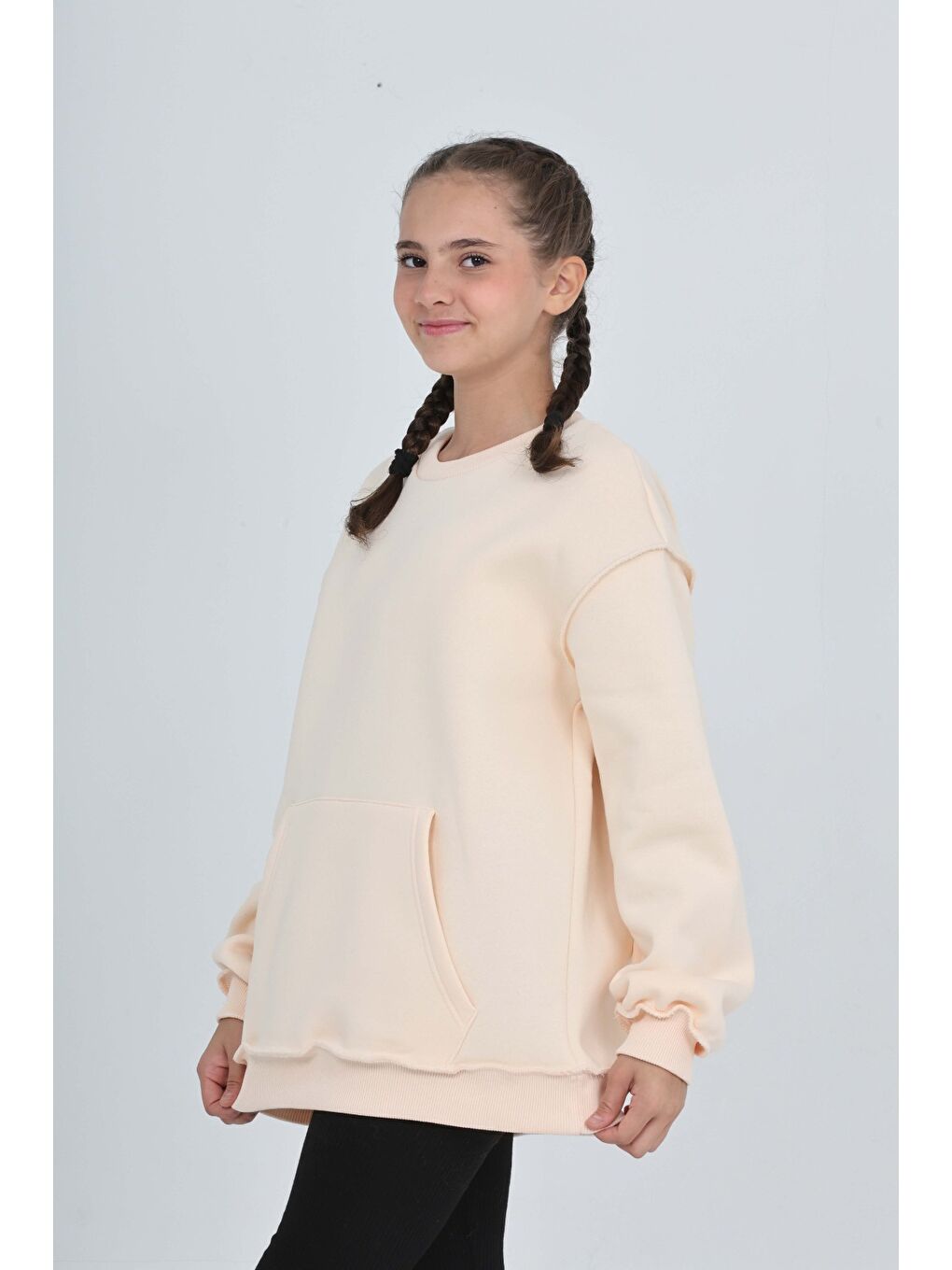 Bej Kız Çocuk Arka Eva Nakışlı Sweatshırt-1