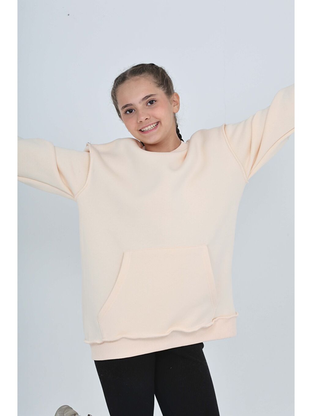 Bej Kız Çocuk Arka Eva Nakışlı Sweatshırt-2