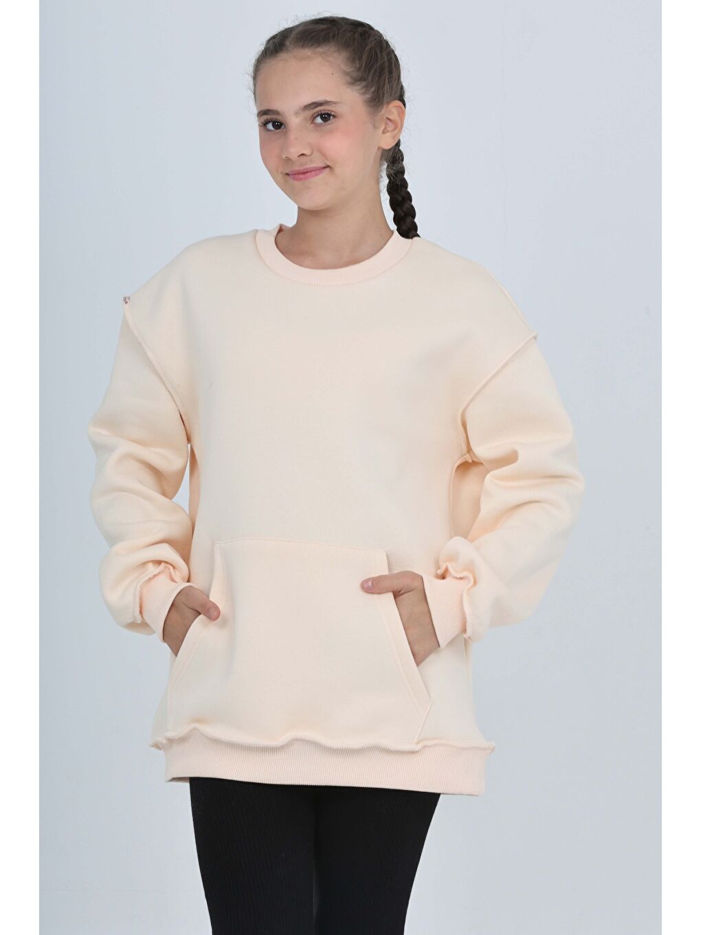 Bej Kız Çocuk Arka Eva Nakışlı Sweatshırt-3