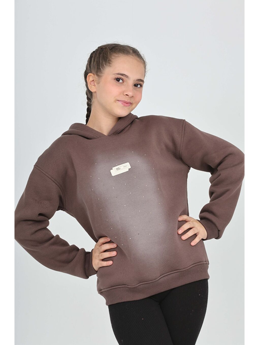 Kahverengi Kız Çocuk Taş Dizaynlı Sweatshırt