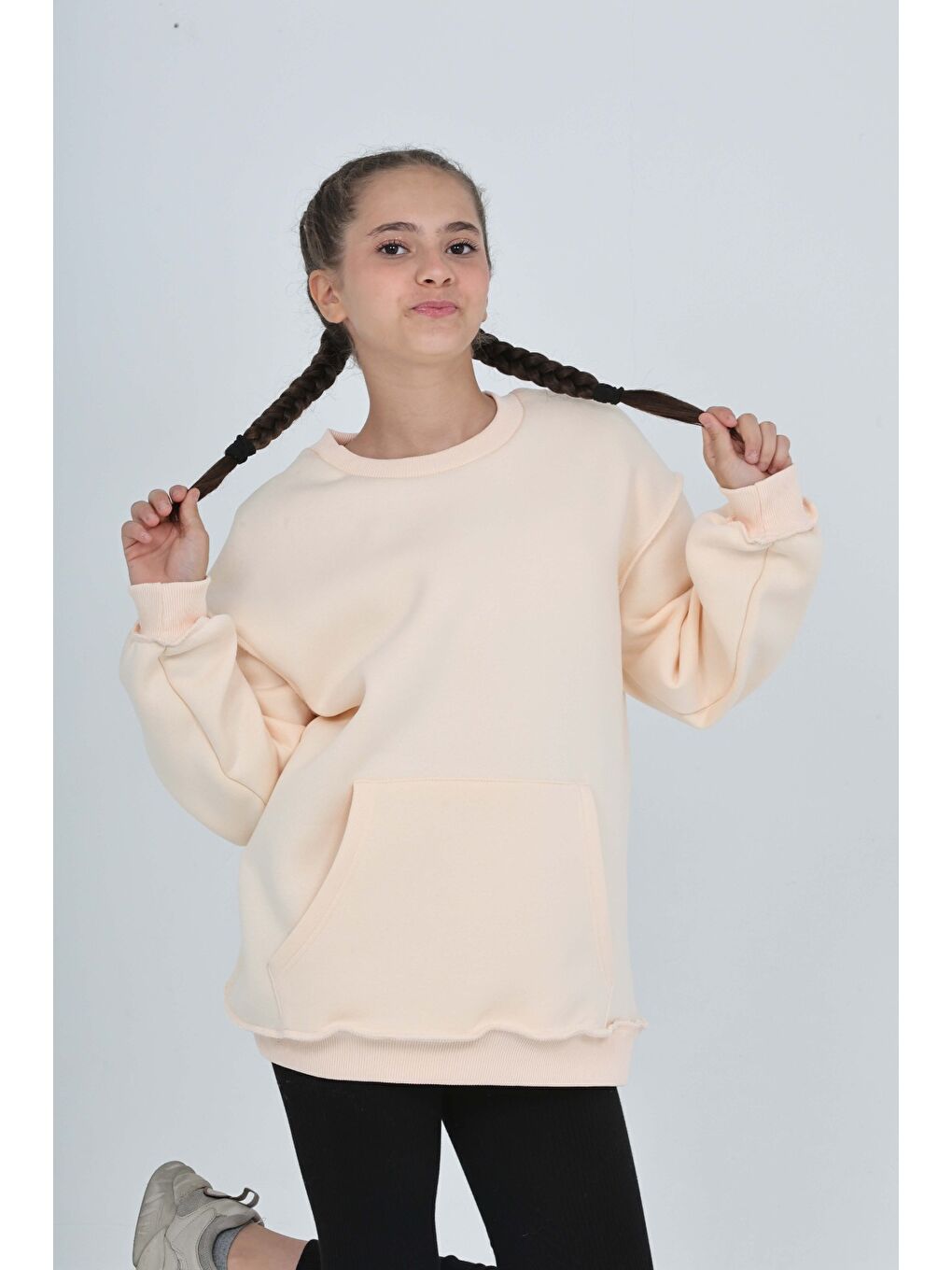 Bej Kız Çocuk Arka Eva Nakışlı Sweatshırt-4