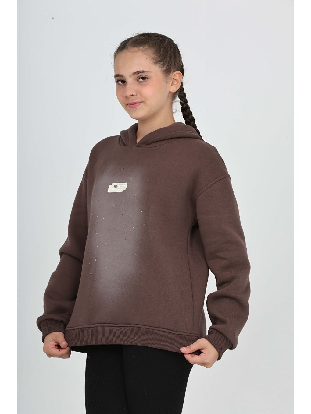 Kahverengi Kız Çocuk Taş Dizaynlı Sweatshırt-2