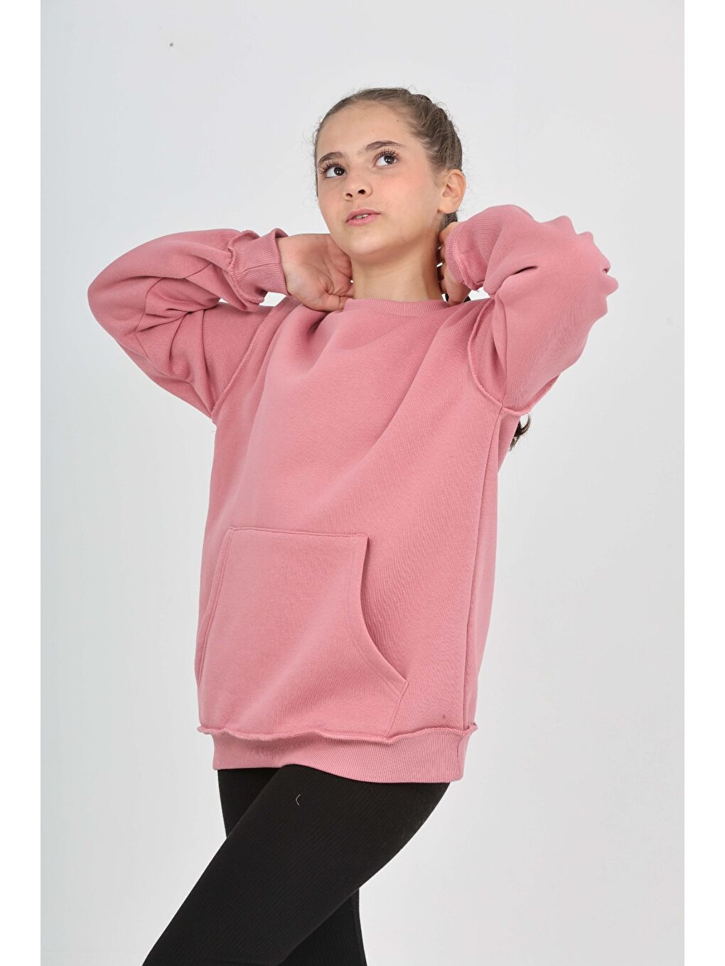 Pembe Kız Çocuk Arka Eva Nakışlı Sweatshırt-2