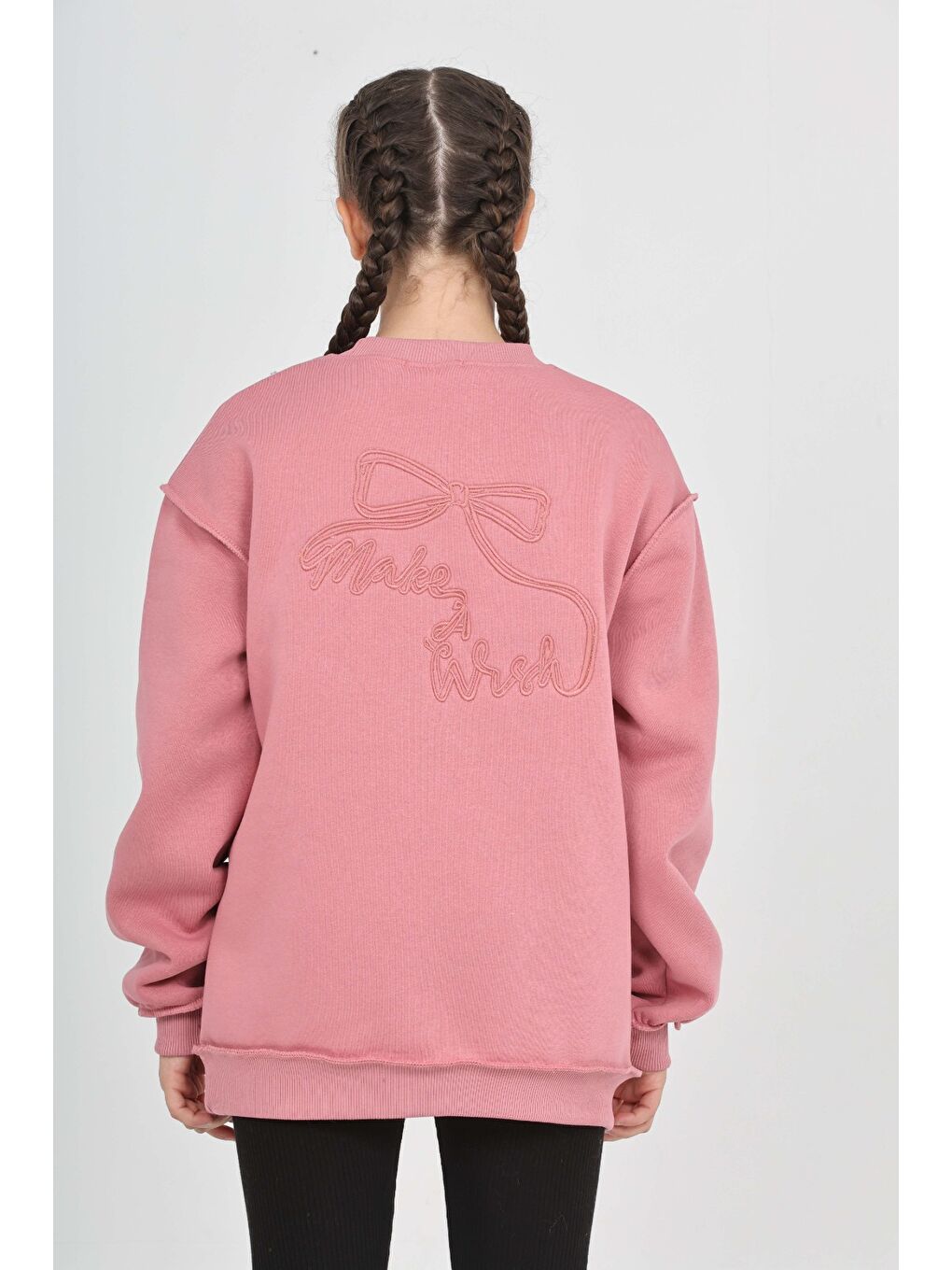 Pembe Kız Çocuk Arka Eva Nakışlı Sweatshırt-3