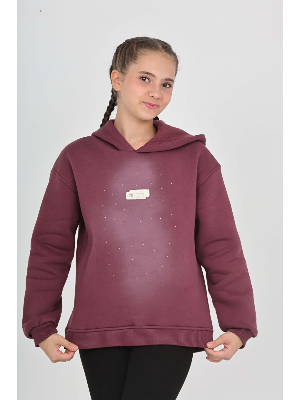 Mor Kız Çocuk Taş Dizaynlı Sweatshırt