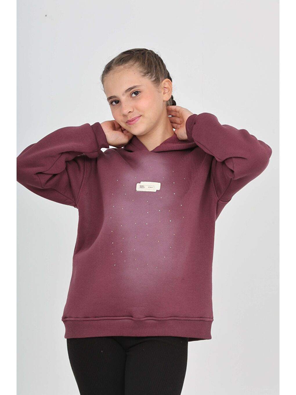 Mor Kız Çocuk Taş Dizaynlı Sweatshırt-1