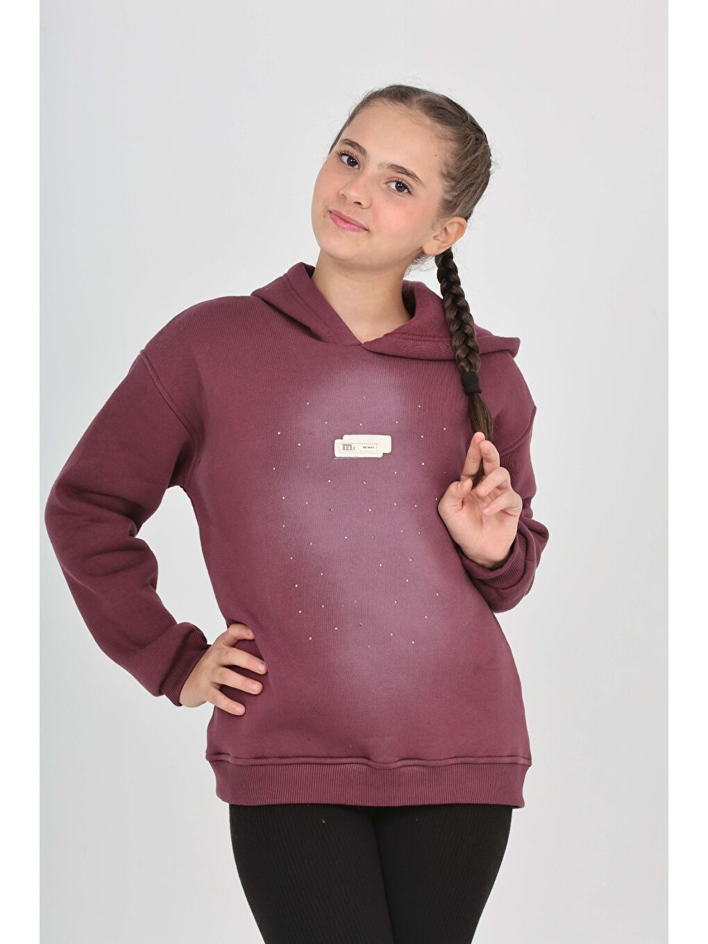 Mor Kız Çocuk Taş Dizaynlı Sweatshırt-3