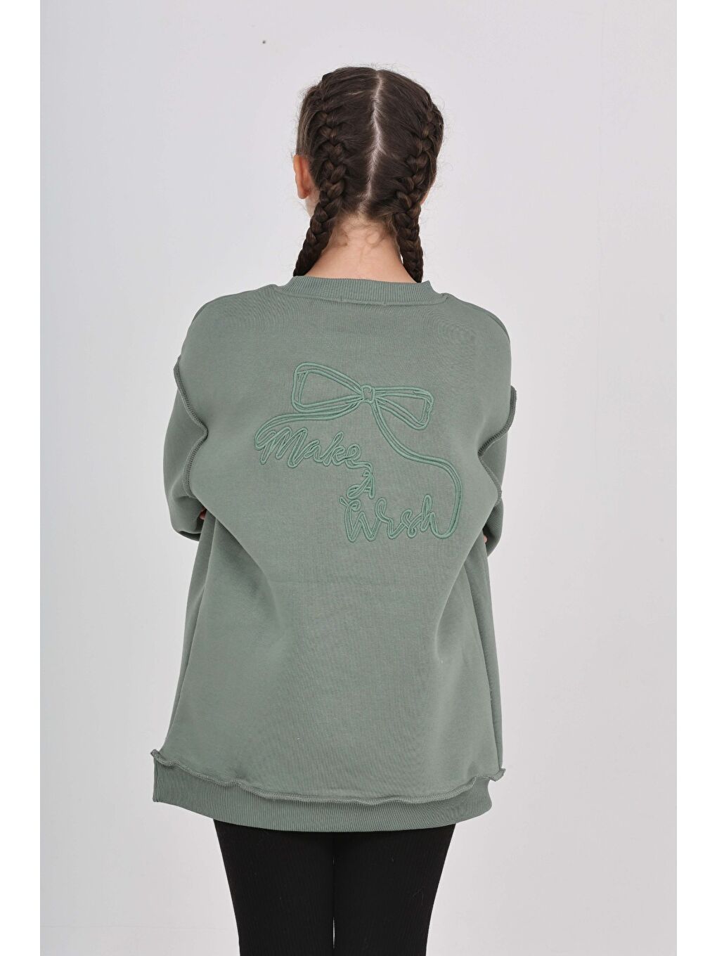 Yeşil Kız Çocuk Arka Eva Nakışlı Sweatshırt-2