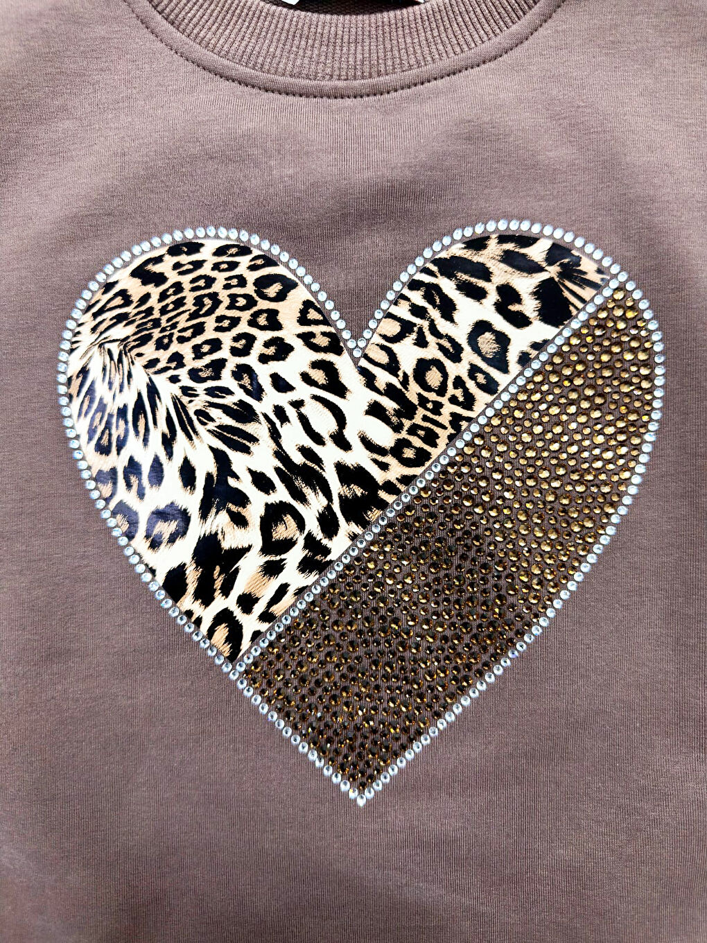 Kahverengi Kız Çocuk Taş İşlemeli Flexi Baskılı 2 İplik Alt-Üst Takım-5-12 Yaş 12464-2