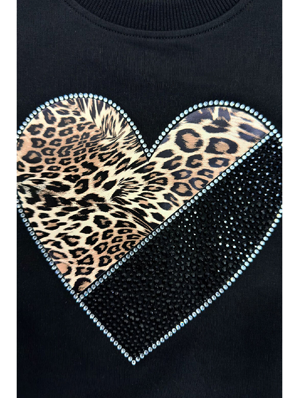 Siyah Kız Çocuk Taş İşlemeli Flexi Baskılı 2 İplik Alt-Üst Takım-5-12 Yaş 12464-2