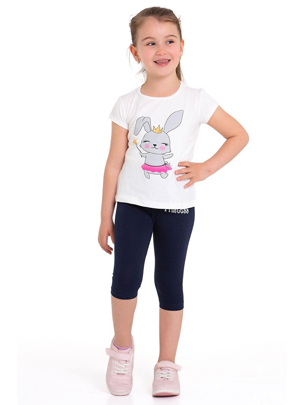 Tavşan Baskılı Ekru Renk Kız Çocuk Taytlı Takım-1