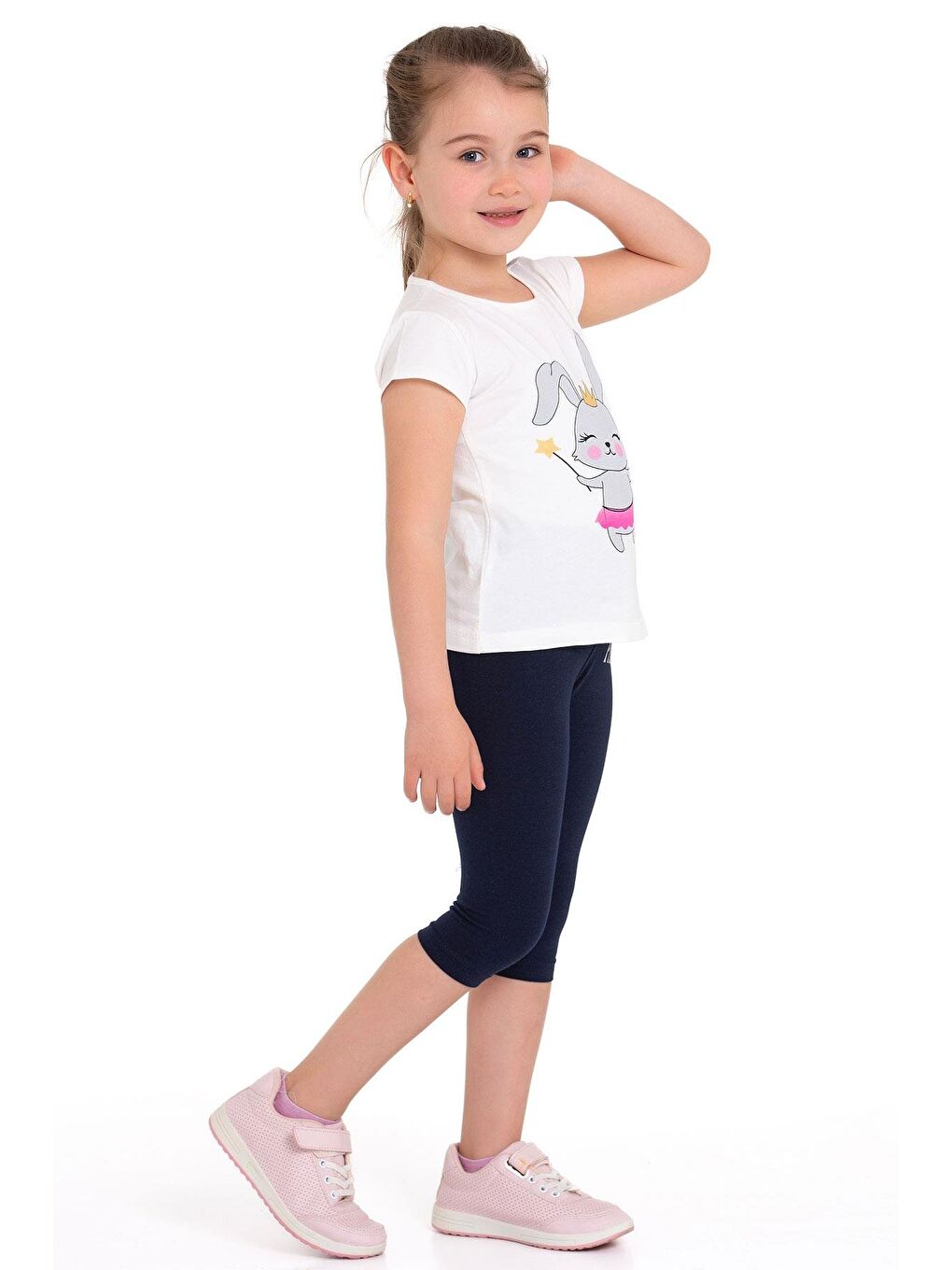 Tavşan Baskılı Ekru Renk Kız Çocuk Taytlı Takım-3