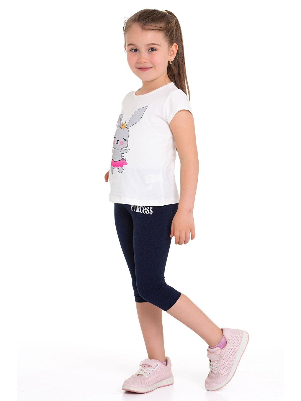 Tavşan Baskılı Ekru Renk Kız Çocuk Taytlı Takım-4