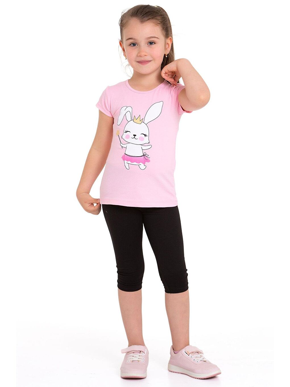 Tavşan Baskılı Açık Pembe Renk Kız Çocuk Taytlı Takım-1