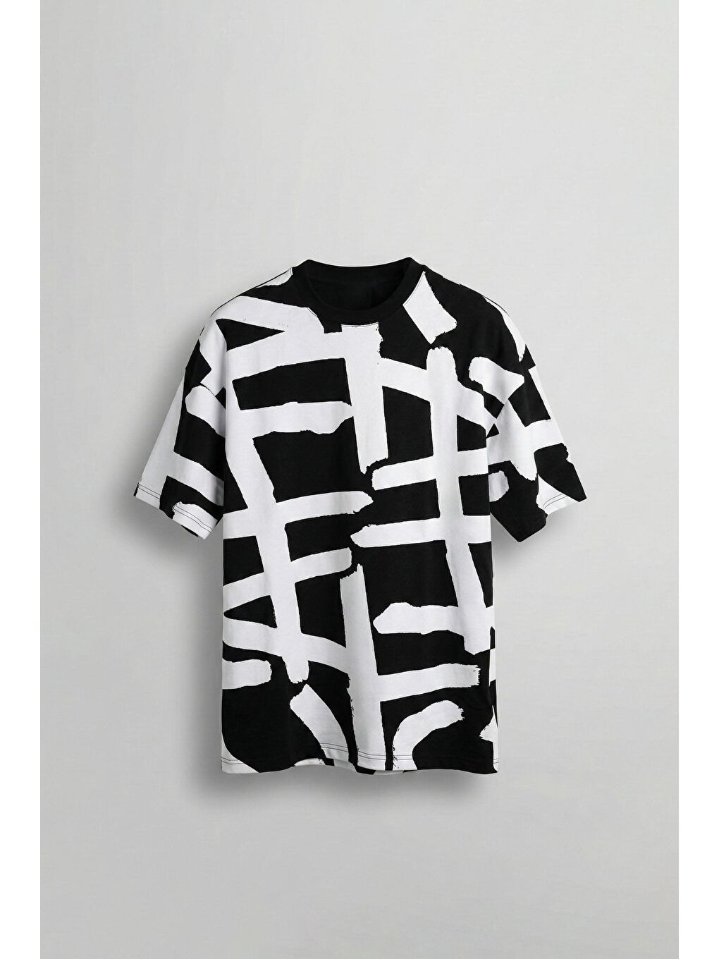 Erkek Desenli Oversize T-Shirt Siyah