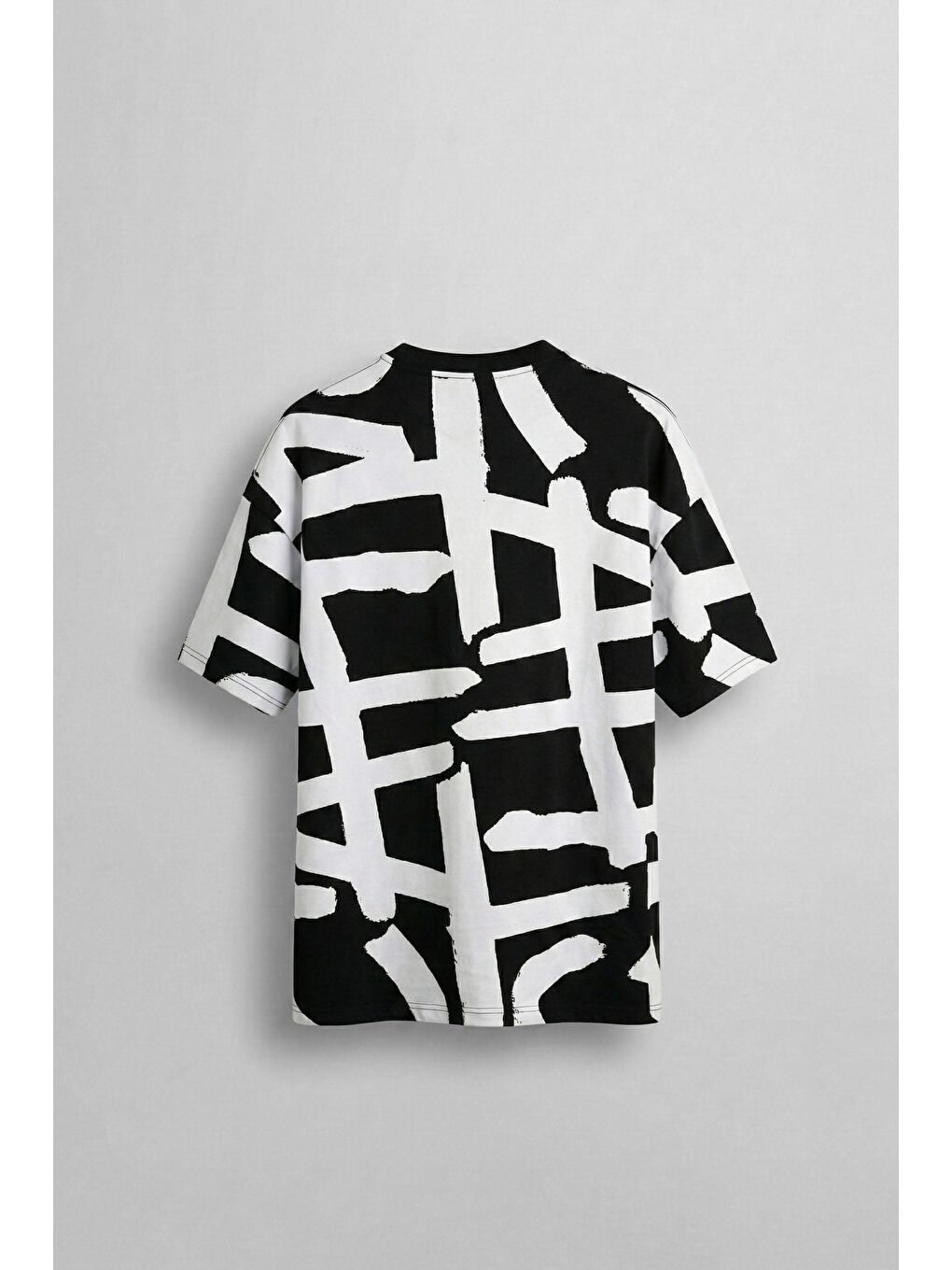 Erkek Desenli Oversize T-Shirt Siyah-1