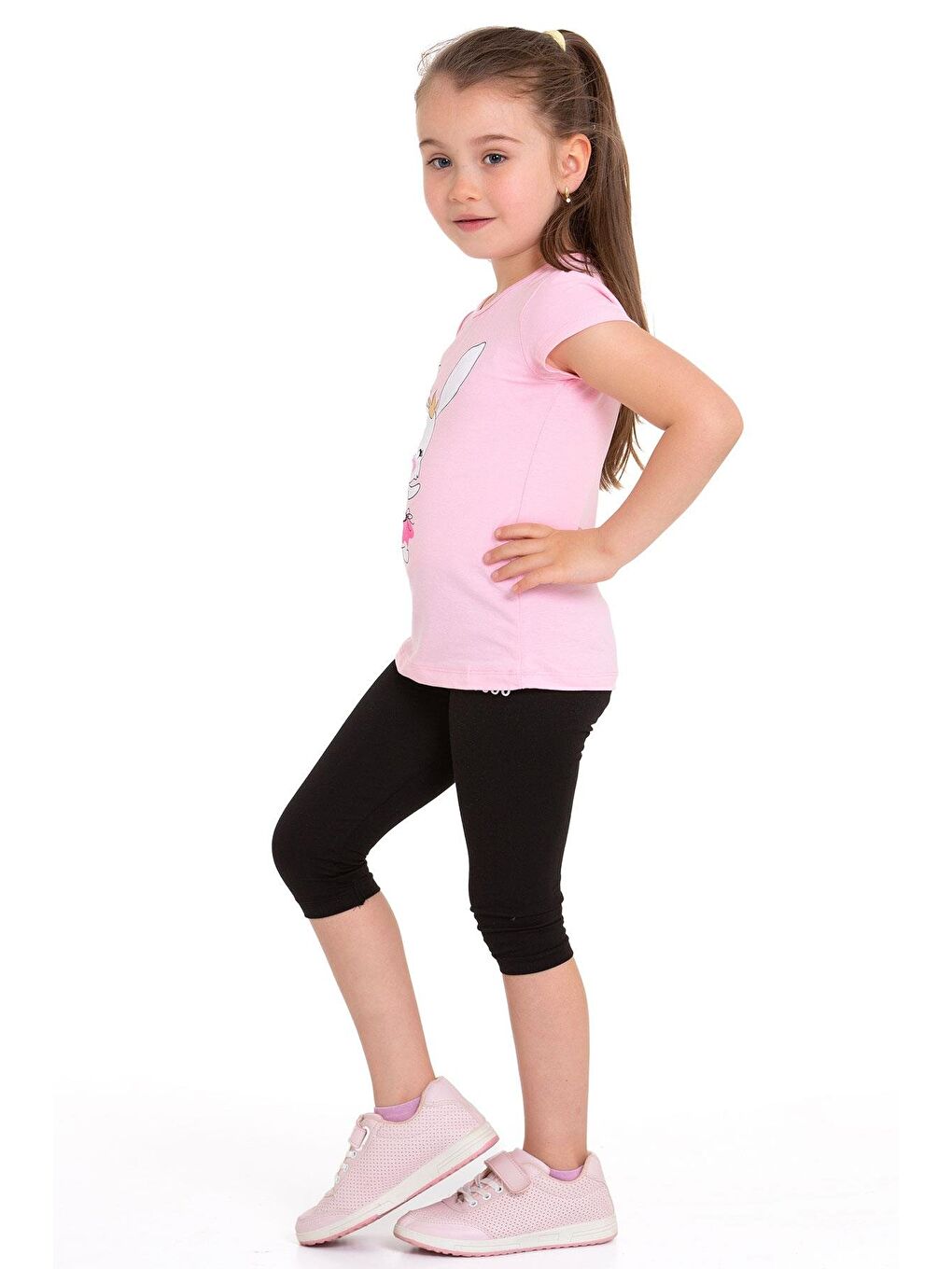 Tavşan Baskılı Açık Pembe Renk Kız Çocuk Taytlı Takım-3