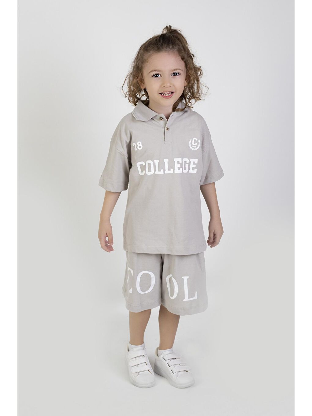 Mr Tuffy Gri Erkek Bebek College Baskılı Şortlu Kısa Kollu Polo Yaka Lekos KumaşBasic Takım 2-5 Yaş - 2