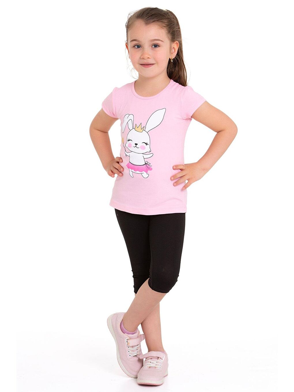 Tavşan Baskılı Açık Pembe Renk Kız Çocuk Taytlı Takım-4