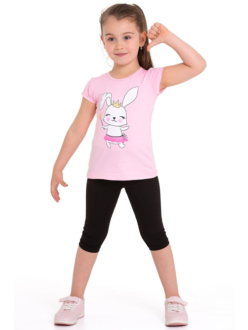 Tavşan Baskılı Açık Pembe Renk Kız Çocuk Taytlı Takım-5