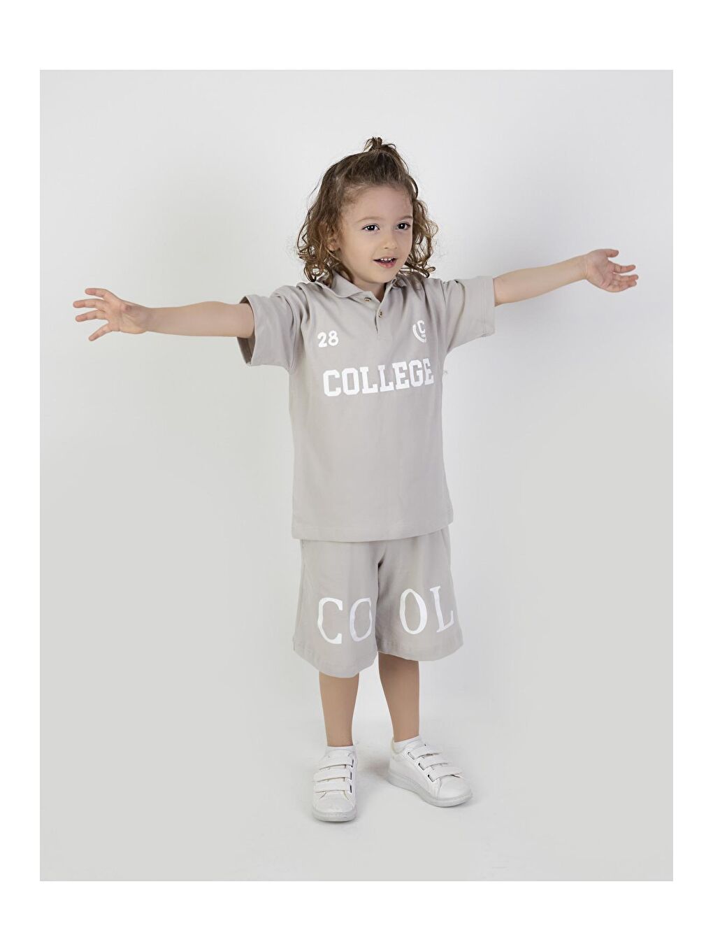 Mr Tuffy Gri Erkek Bebek College Baskılı Şortlu Kısa Kollu Polo Yaka Lekos KumaşBasic Takım 2-5 Yaş - 3
