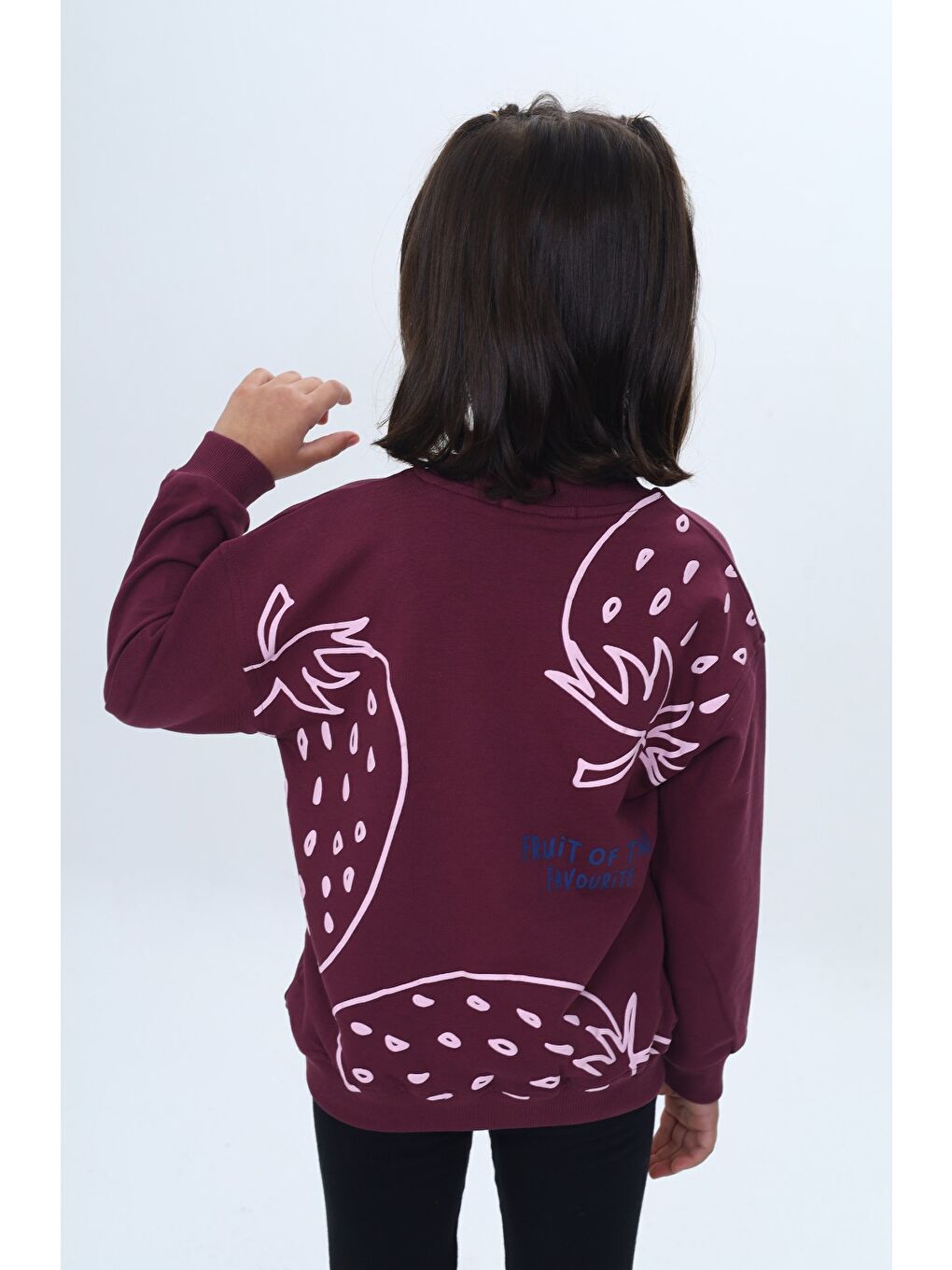 Mor Kız Çocuk Relax Fit Bisiklet Yaka Düşük Omuz Baskılı Sweatshirt-3