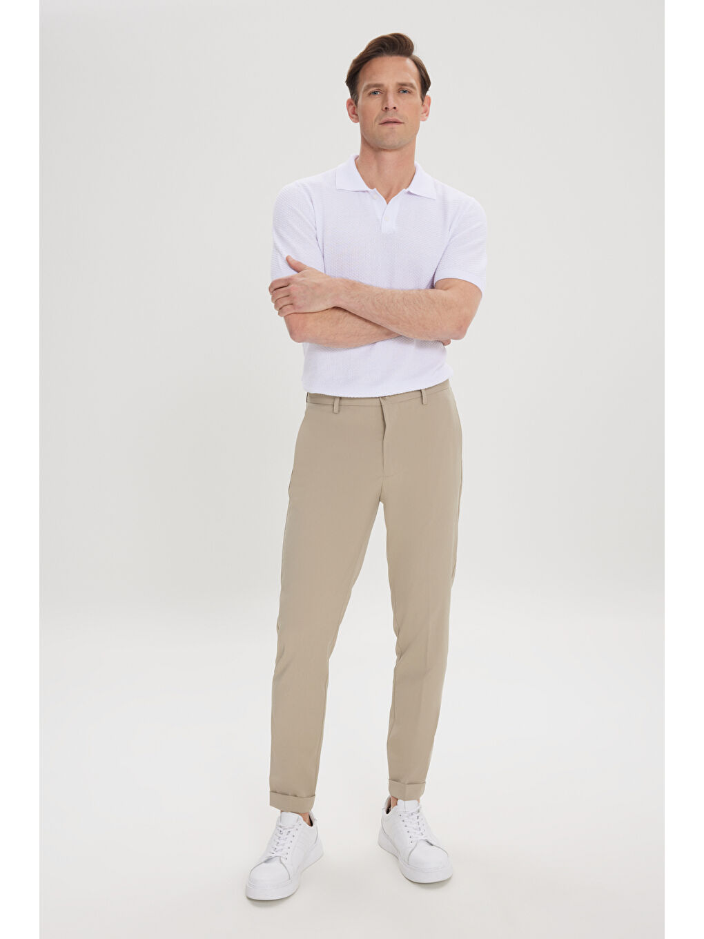 Erkek Açık Haki Slim Fit Dar Kesim Beli Lastikli Yan Cep Rahat Pantolon