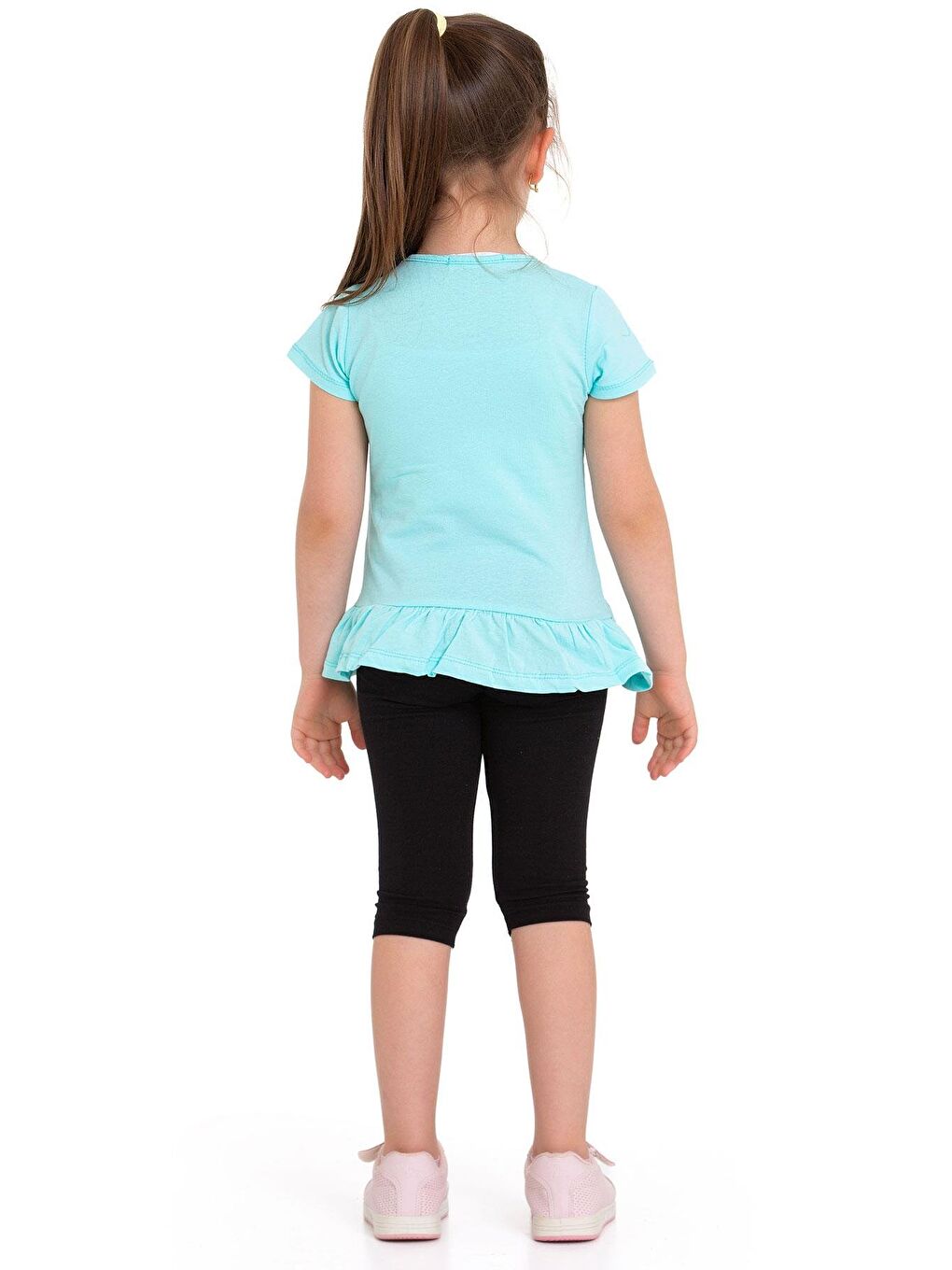 Yeşil Bisiklet Yaka Kısa Kol Ananas Baskılı Mint Renk Kız Çocuk Taytlı Takım-2