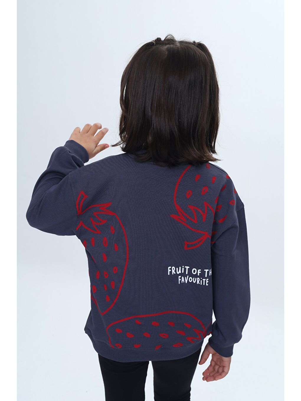 Antrasit Kız Çocuk Relax Fit Bisiklet Yaka Düşük Omuz Baskılı Sweatshirt-4