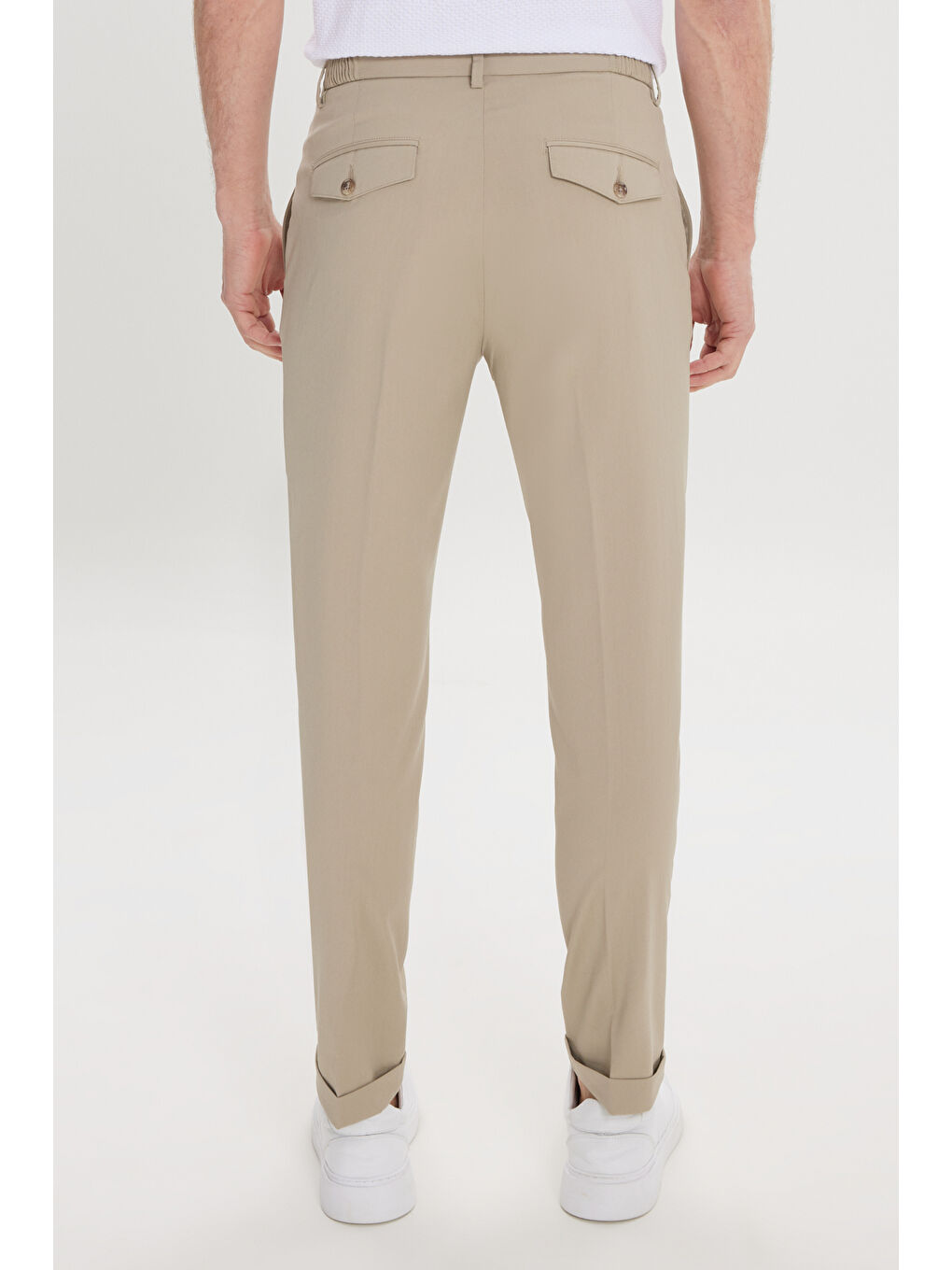 Erkek Açık Haki Slim Fit Dar Kesim Beli Lastikli Yan Cep Rahat Pantolon-6