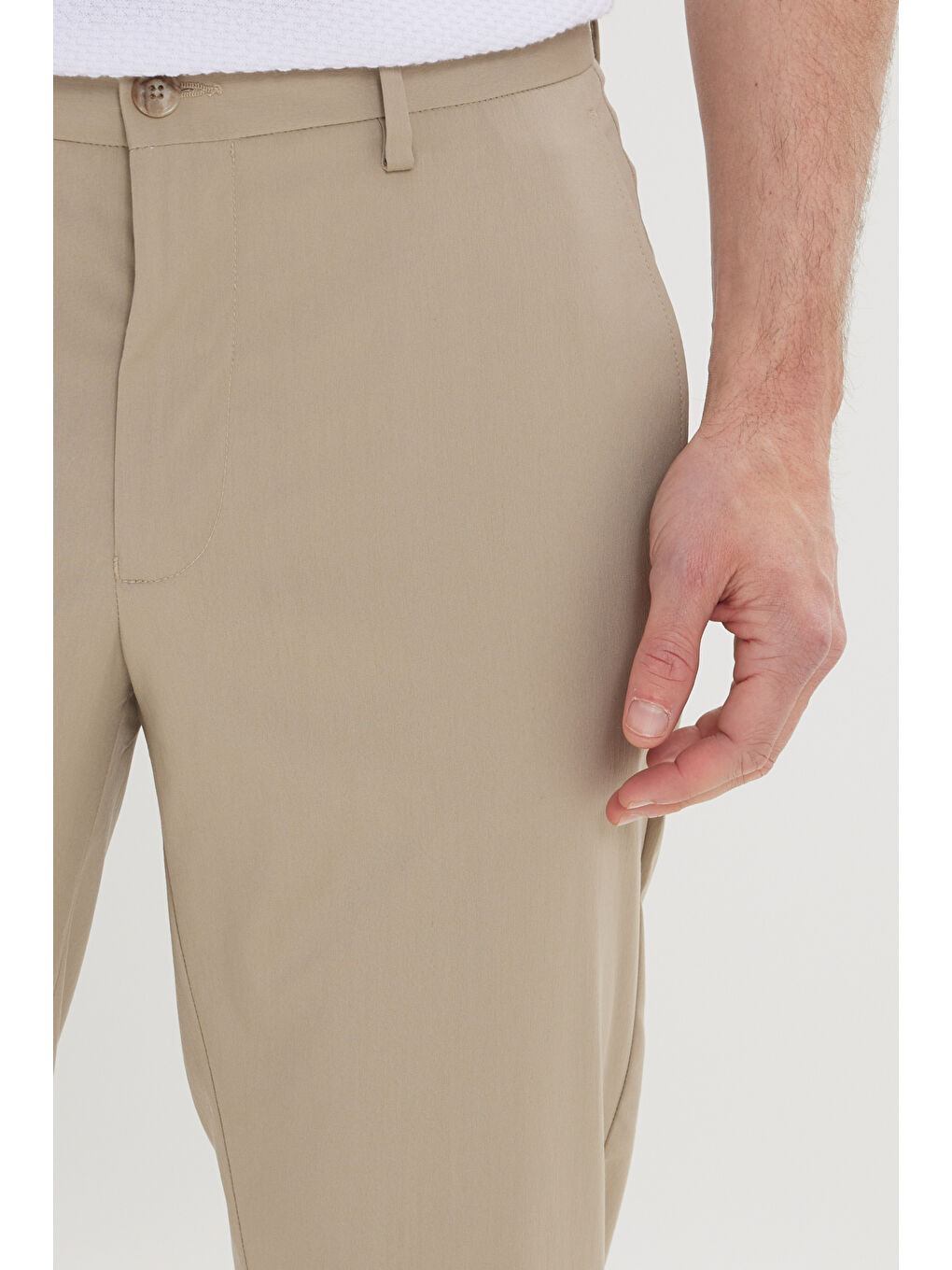 Erkek Açık Haki Slim Fit Dar Kesim Beli Lastikli Yan Cep Rahat Pantolon-7