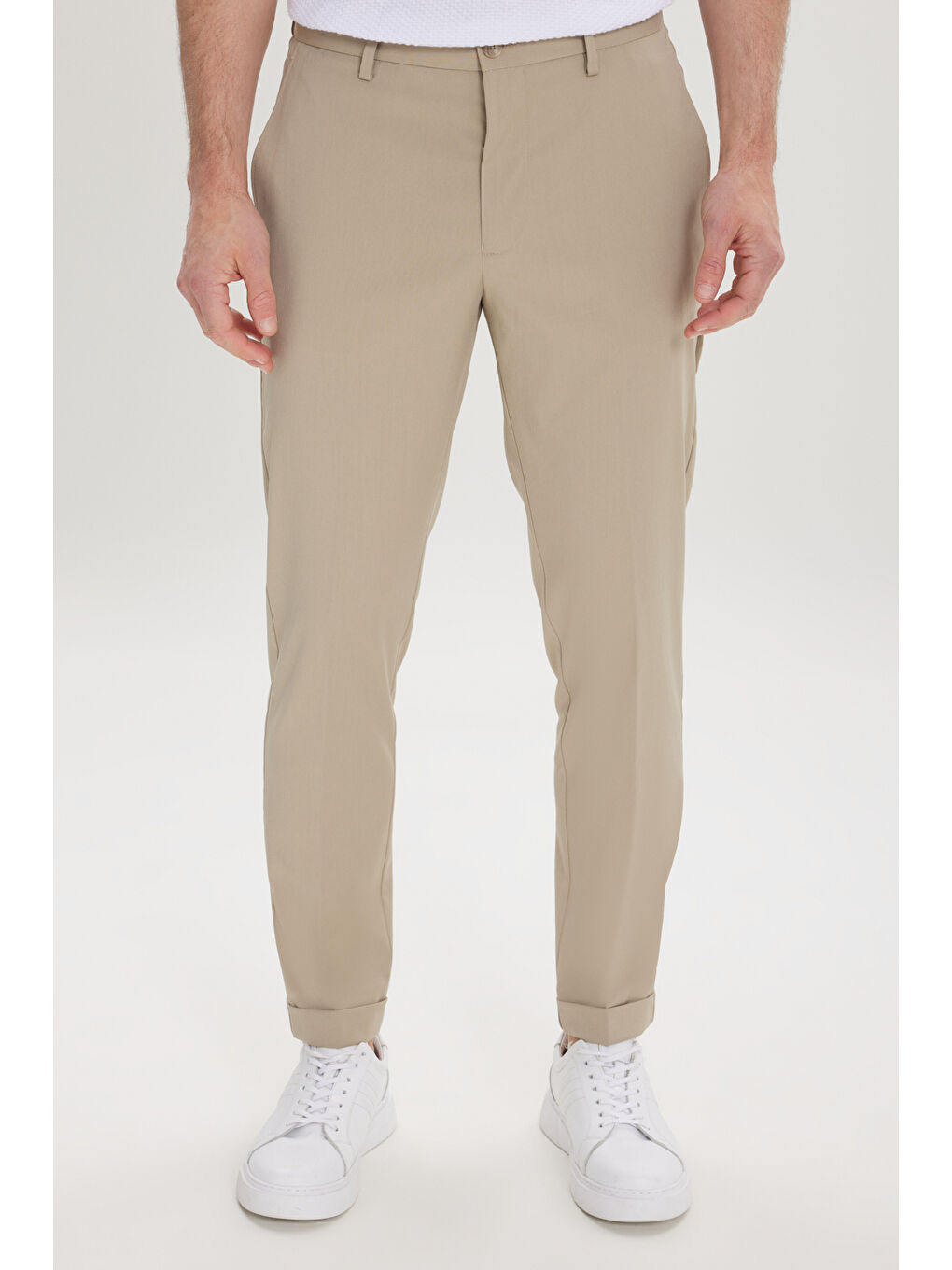 Erkek Açık Haki Slim Fit Dar Kesim Beli Lastikli Yan Cep Rahat Pantolon-8