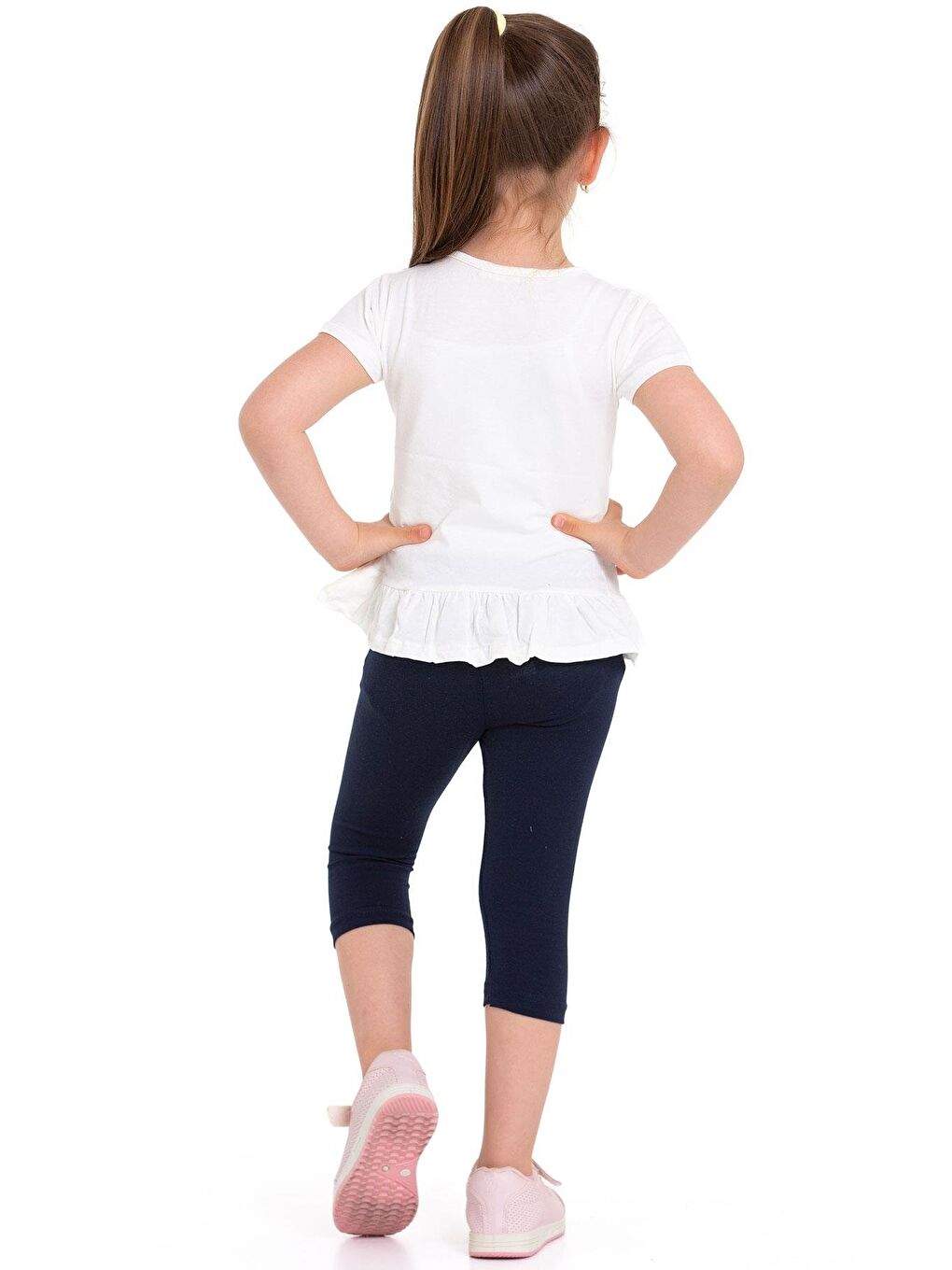 Bisiklet Yaka Kısa Kol Ananas Baskılı Ekru Renk Kız Çocuk Taytlı Takım-2