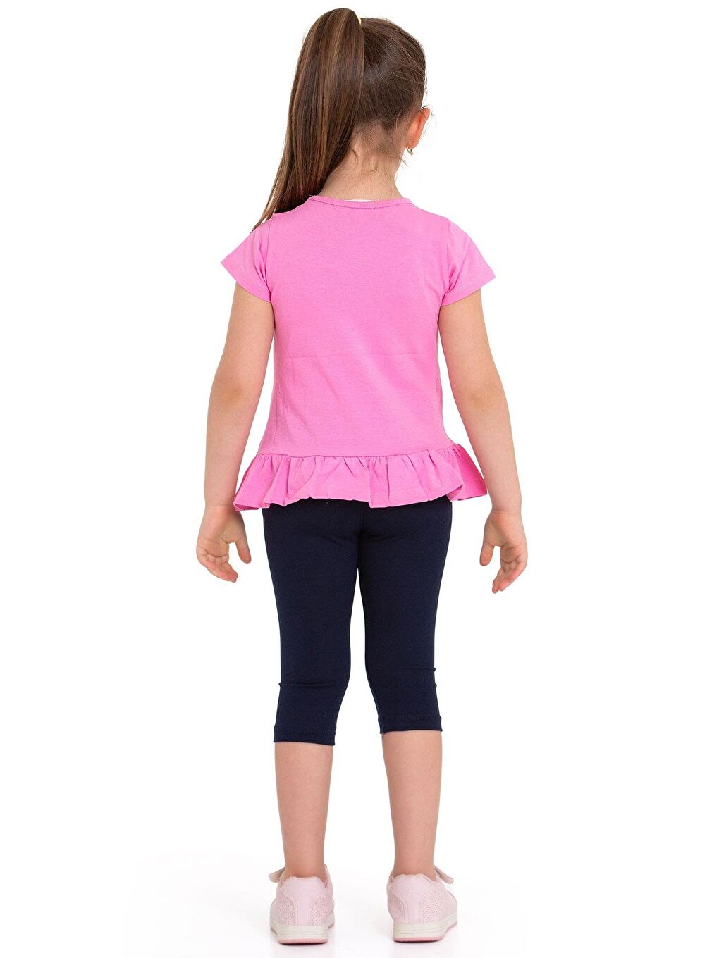 Bisiklet Yaka Kısa Kol Ananas Baskılı Pembe Renk Kız Çocuk Taytlı Takım-2