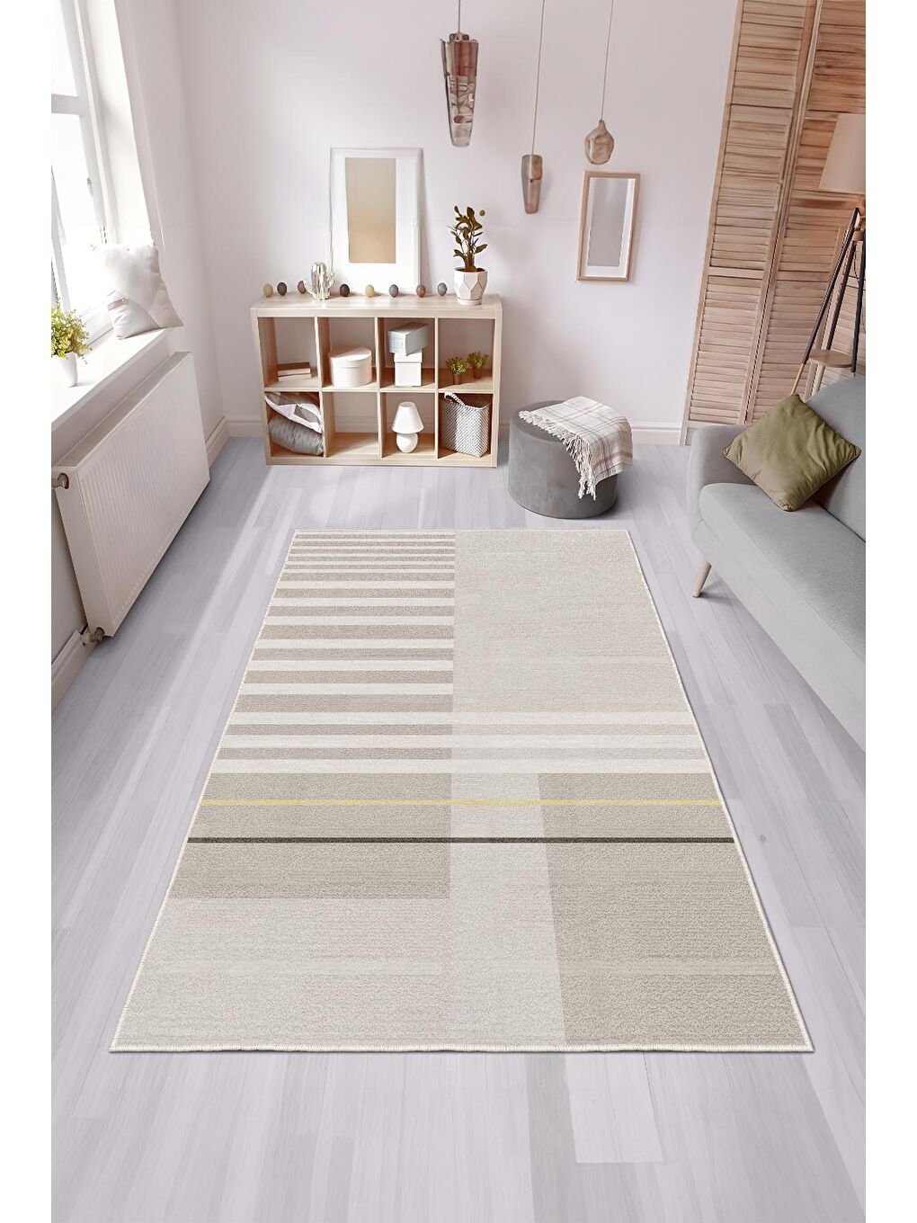 Bej Özel Tasarım, Kaymaz Taban, İnce, Yıkanabilir, Modern Halı WOOKECE1476 180x280