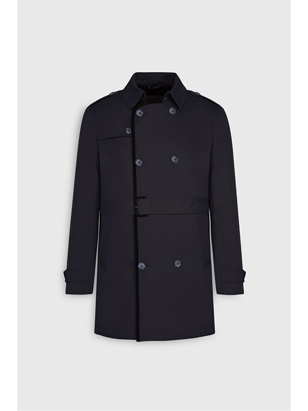 Erkek Lacivert Pamuklu Standart Fit Normal Kesim Gömlek Yaka Düğmeli Yan Cepli Trençkot-6