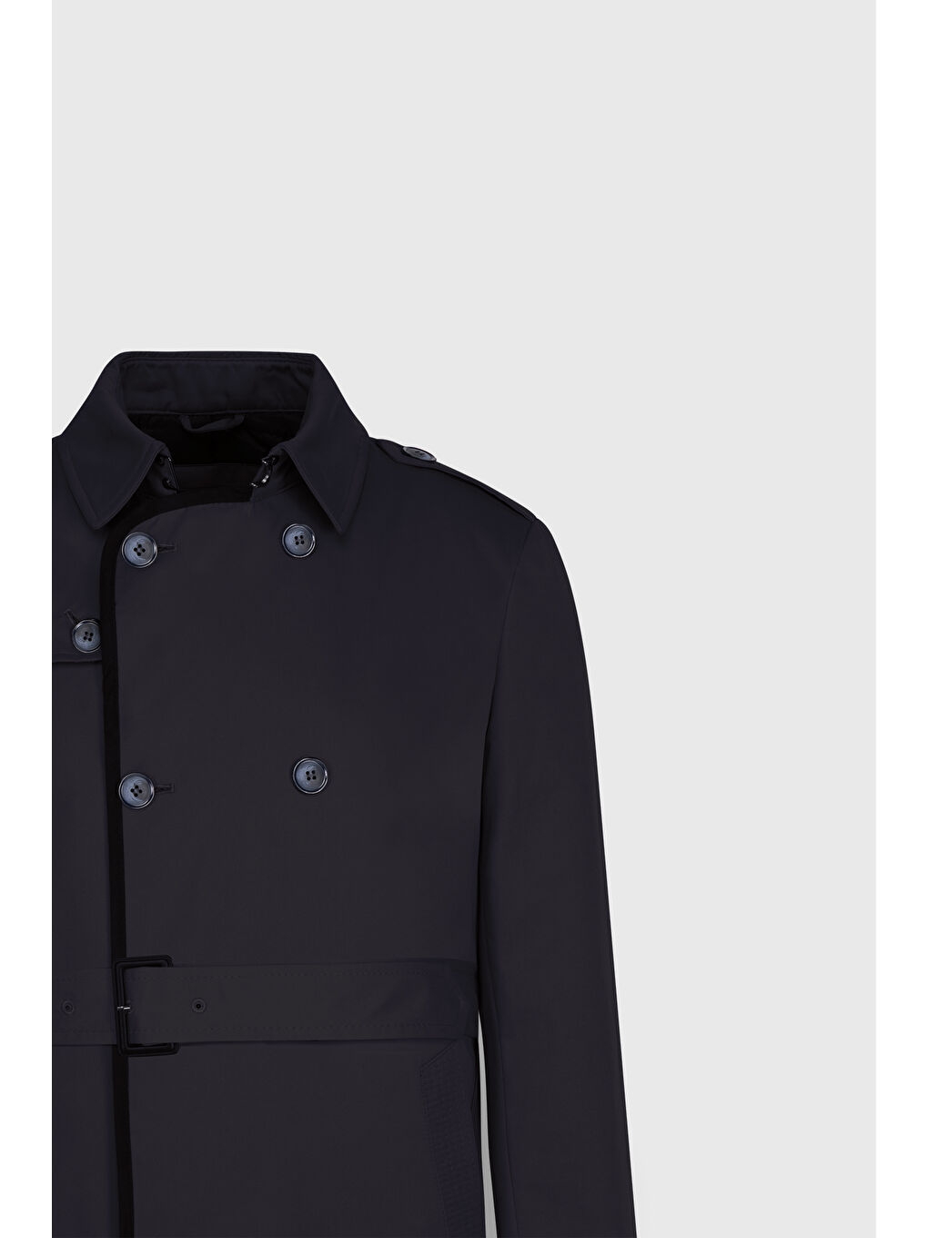 Erkek Lacivert Pamuklu Standart Fit Normal Kesim Gömlek Yaka Düğmeli Yan Cepli Trençkot-8