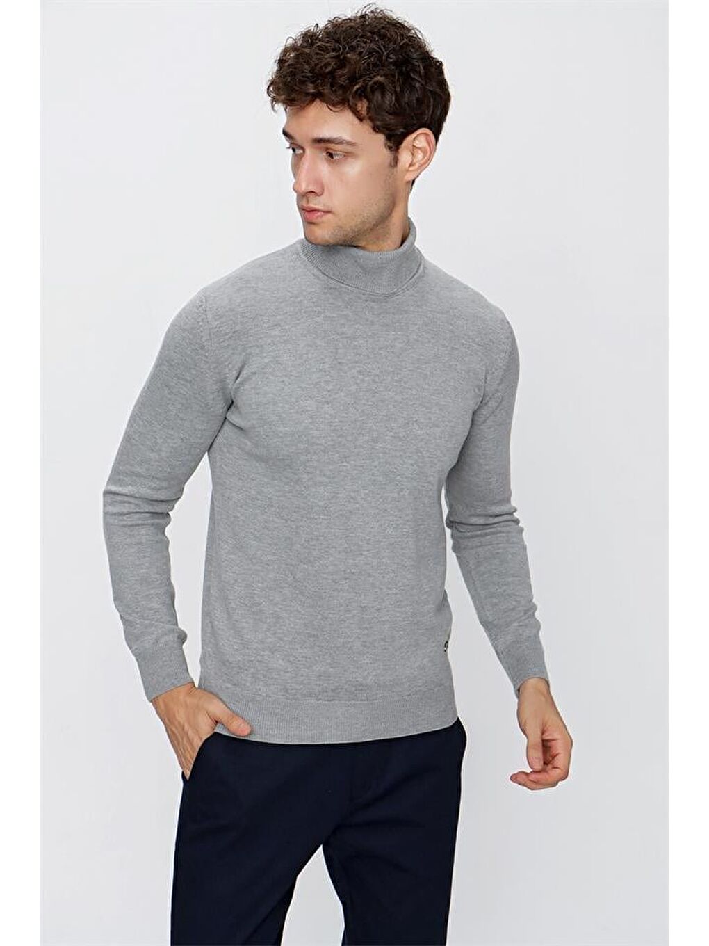 Gri Uzun Kol Örme Balıkçı Yaka Comfort Fit Rahat Kesim Klasik Triko 1012225004